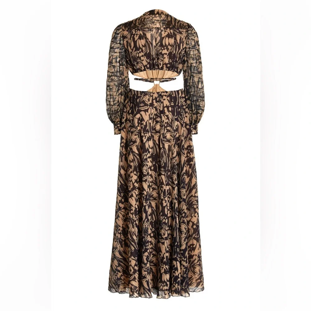 NWT JONATHAN SIMKHAI Priya Cutout Printed Chiffon Maxi Dress - Picture 4 of 14